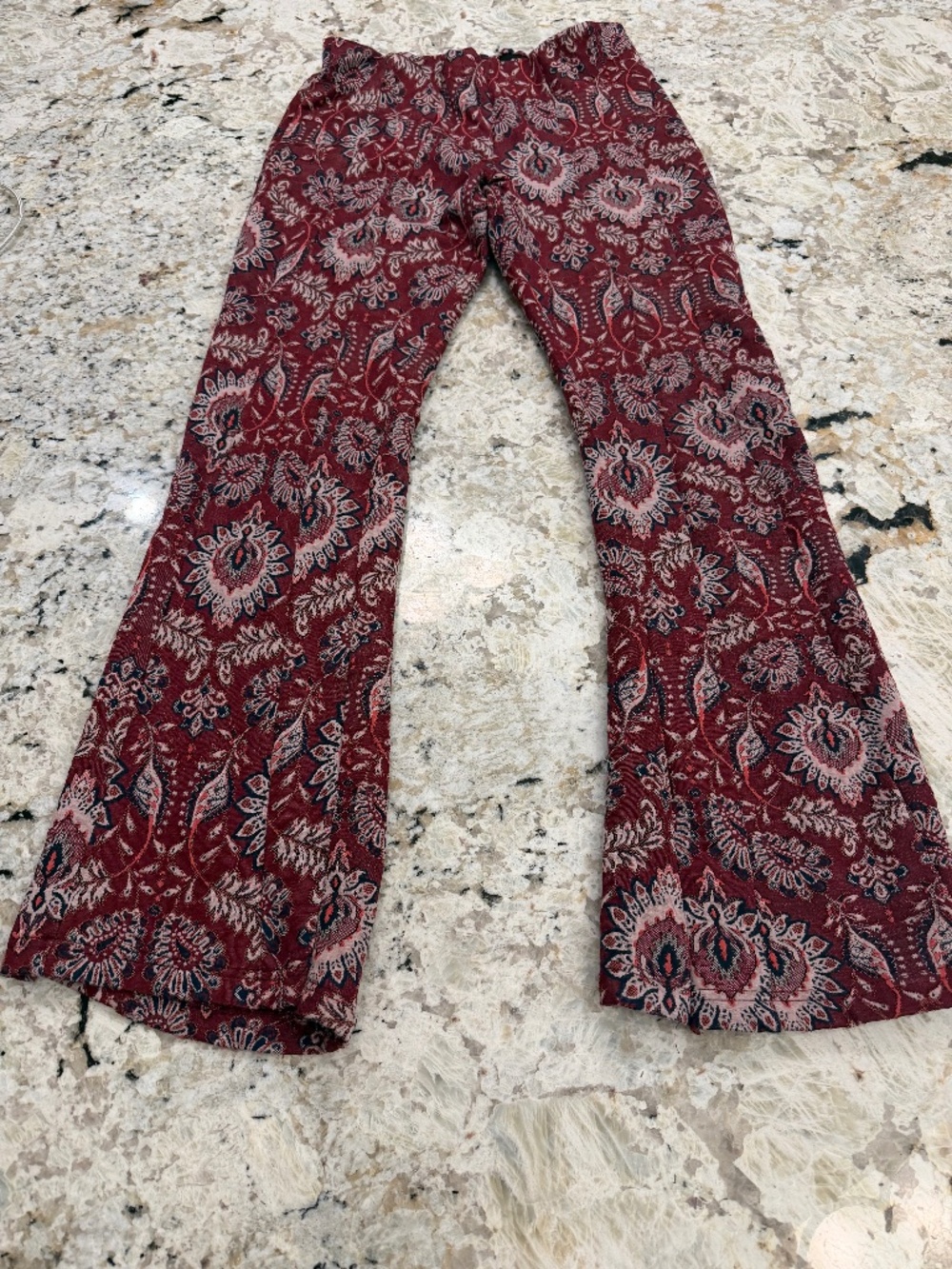 Anthropologie Paisley Floral Damask Flare Pants Size 4 Bohemian 70s Retro Chic